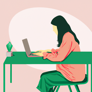 Flat art illustration of person using laptop