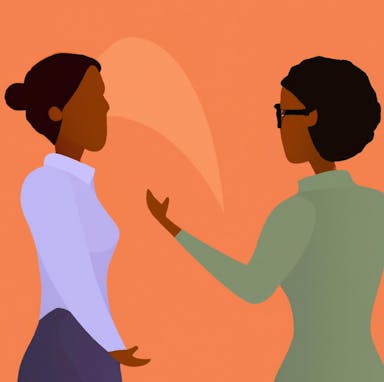 flat art illustration of a two people having a conversation