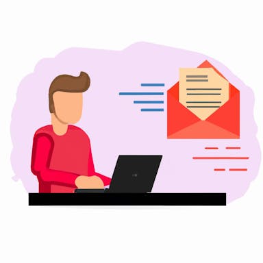 flat art illustration of a person writing a letter on a laptop