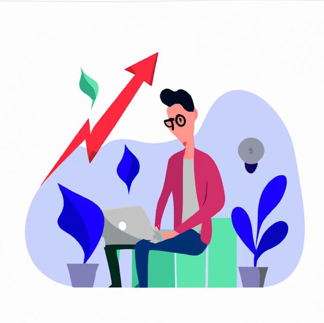 flat art illustration of growth marketer working on a laptop