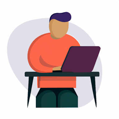 flat art illustration of person working on a laptop at a desk