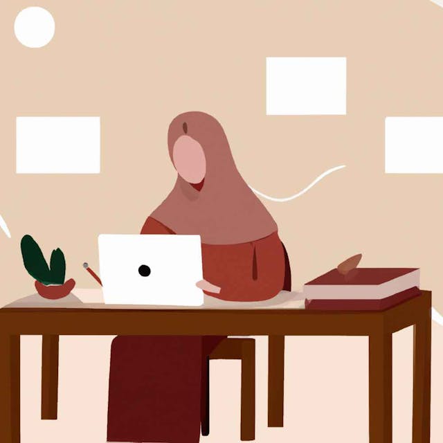 flat art illustration of a person learning at work