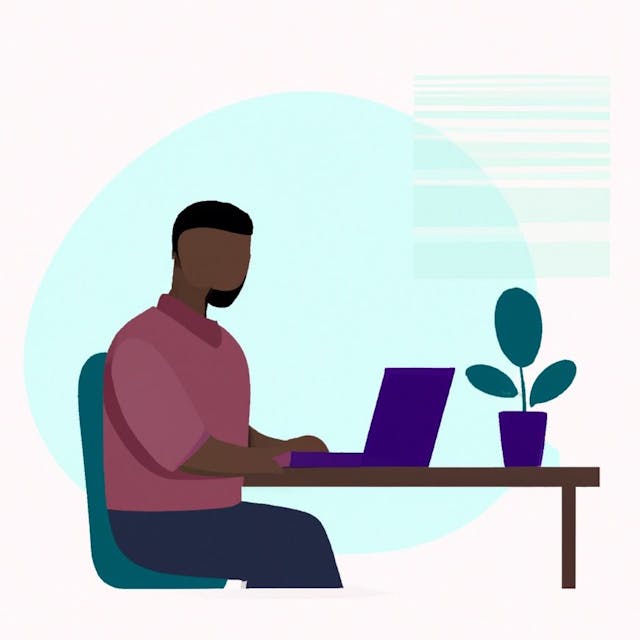 flat art illustration of an operations manager working on a laptop