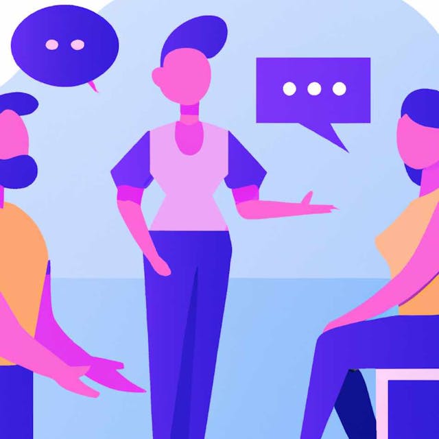flat art illustration of a person talking to a group