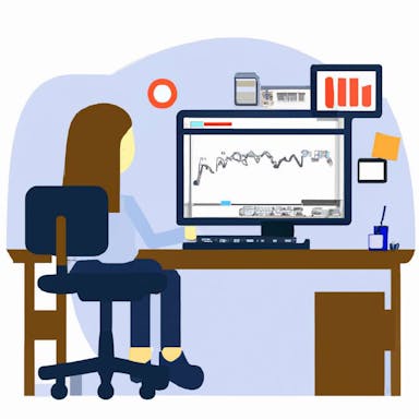 flat art illustration of a risk analyst working on a computer