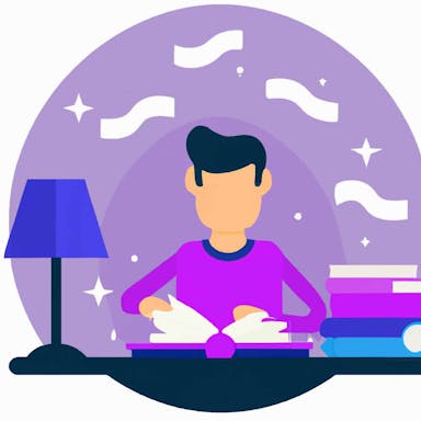 flat art illustration of a person studying at work