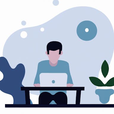 flat art illustration of person using a laptop at work